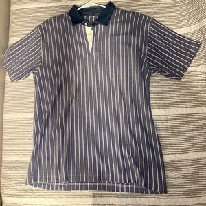 Blue/White Polo with Denim Collar